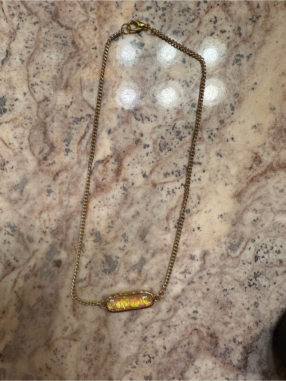 Gold Chain Necklace with Iridescent Yellow Stone